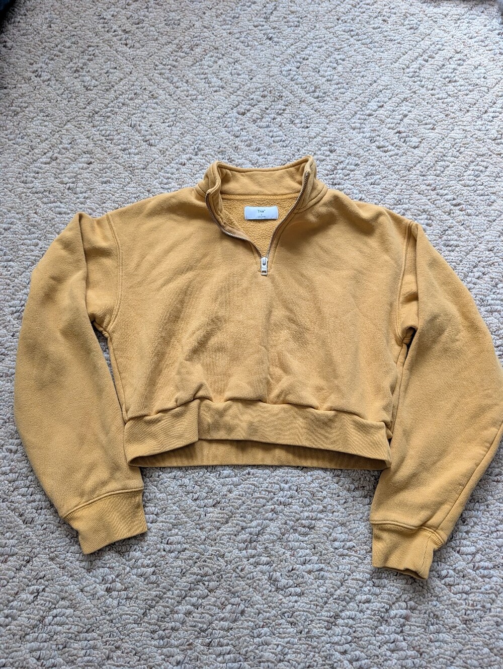Tna Aritzia Golden Yellow Quarter Zip Crop Pullover Mock Neck Fleece Sweatshirt
